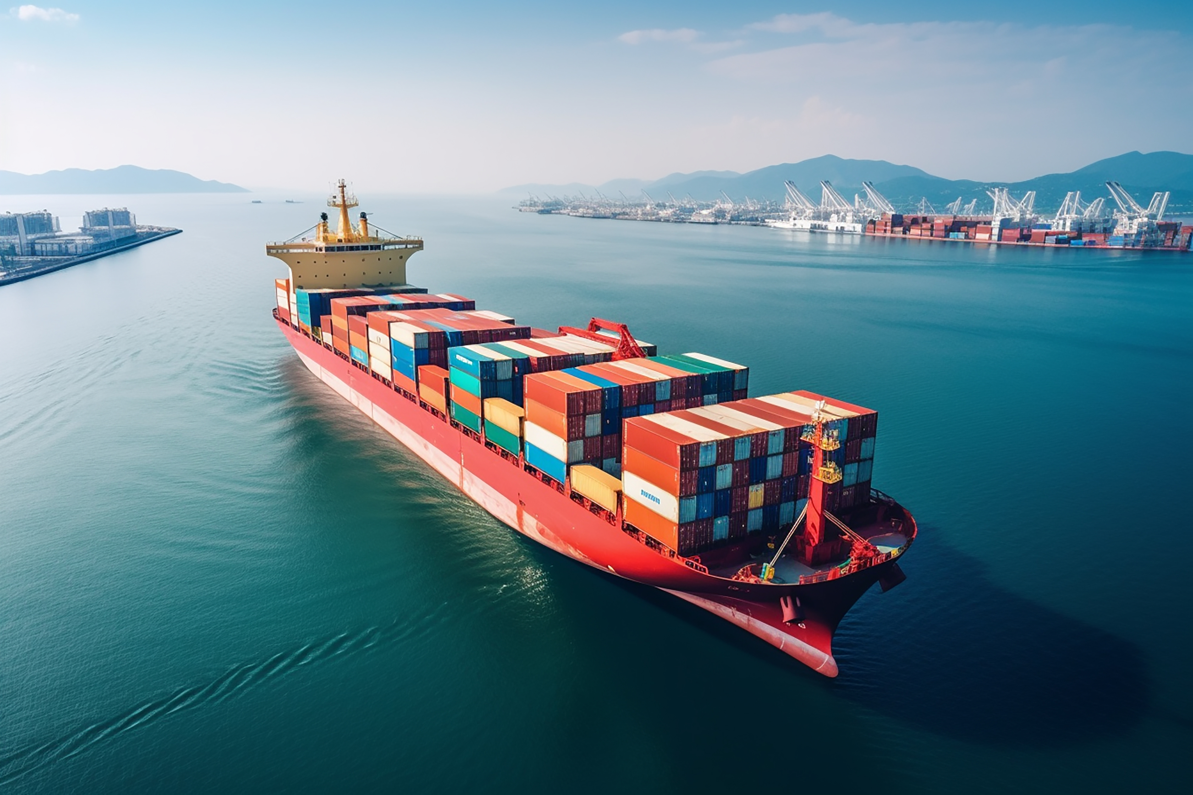 Ship-to-shore cranes loading a container vessel
